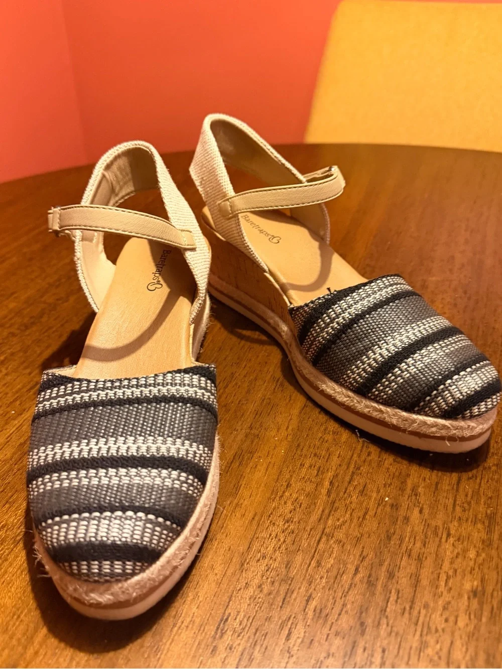 Baretraps Woven black and white Wedge Sandals - Women's Ankle Strap Espadrille